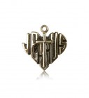 Heart of Jesus Cross Pendant, 14 Karat Gold