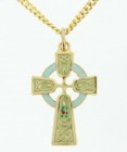 Light Green Celtic Cross Pendant 22 KT Gold Over Sterling Silver