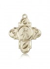 Sports 5 Way Cross St Sebastian Medal, 14 Karat Gold