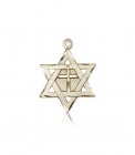 Star of David with Cross Pendant, 14 Karat Gold