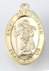 St. Christopher Pendant Oval, 16 Karat Gold Over Sterling Silver with Chain