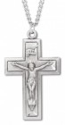 Women's or Boys Square Edge Modern Crucifix Necklace, Sterling Silver with Chain