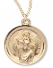 Women's 14kt Gold Plated Round Saint Christopher Necklace + 18 Inch Gold Plated Chain &amp; Clasp