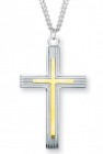 Men's Sterling Silver Two Tone Cross Necklace with Etched Borders with Chain Options