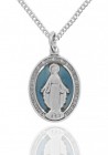 Women's Sterling Silver Oval Blue Enamel Miraculous Medal