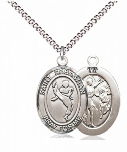 Boy's Pewter Oval St. Sebastian Martial Arts Medal [BLPW593]