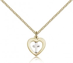 Heart Cross Pendant, Two-Tone [BL5507]