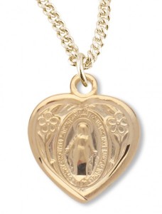 Women's 14kt Gold Over Sterling Silver Miraculous Heart Necklace + 18 Inch Gold Plated Chain &amp; Clasp [HMR0375]