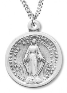 Women's Round Sterling Silver Miraculous Necklace with Thin Border with Chain Options [HMR0634]