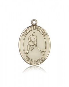 St. Sebastian Ice Hockey Medal, 14 Karat Gold, Large [BL3474]