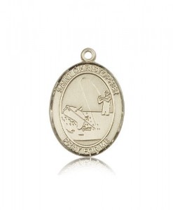 St. Christopher Fishing Medal, 14 Karat Gold, Large [BL1215]