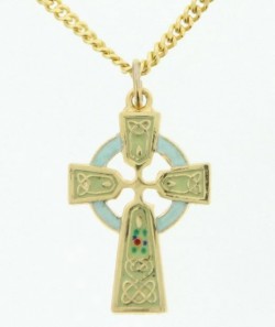 Light Green Celtic Cross Pendant 22 KT Gold Over Sterling Silver [CRD085]