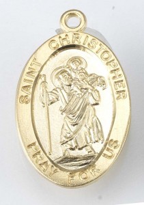 St. Christopher Pendant Oval, 16 Karat Gold Over Sterling Silver with Chain [HMR0508]