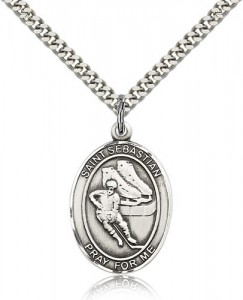 St. Sebastian Hockey Medal, Sterling Silver, Large [BL3472]