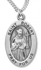 Boy's St. Robert Necklace Oval Sterling Silver with Chain [HMR1179]