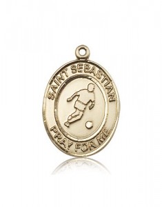 St. Sebastian Soccer Medal, 14 Karat Gold, Large [BL3546]